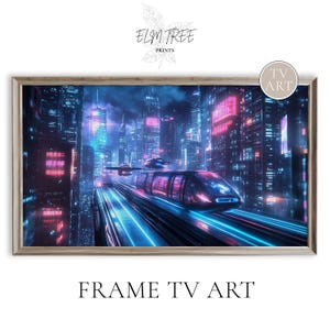 Futuristic Neon Skyline Frame TV Art, Flying Cars Digital Wall Art, Sci-Fi Cityscape Decor for Frame TV, Cyberpunk City Download 510