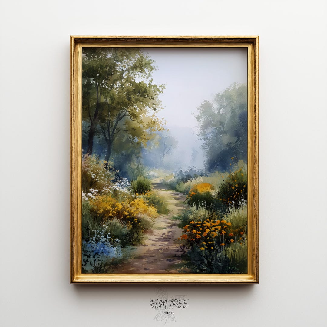 Rustic Garden Path Printable Wall Art - Atmospheric Watercolor ...