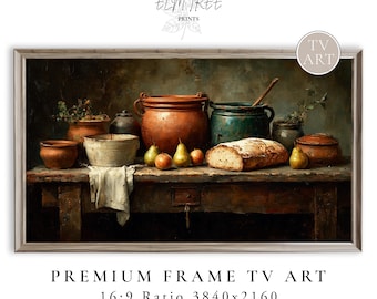 Rustic Kitchen Still Life Frame TV Art, Vintage Style Oil Painting for Samsung TV, Cottagecore Decor, Digital Wall Art Download 1331