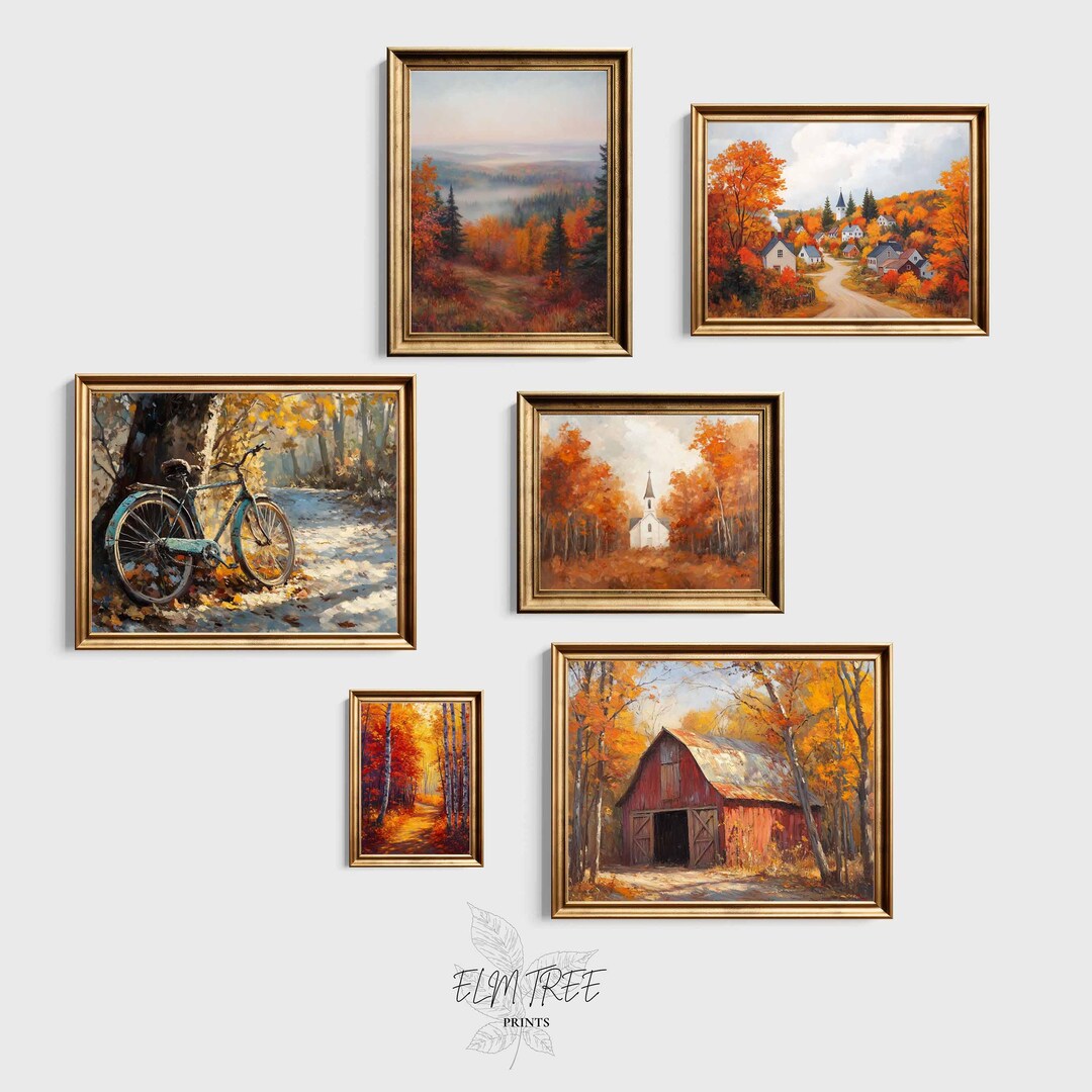 Rustic Autumn Landscape Printable Wall Art Set, Vintage Fall Farmhouse ...