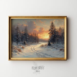 Winter Snow Scene - Printable Snow-Covered Forest with Pines, Rustic Winter Wonderland Art, Scenic Wall Decor, Vintage Holiday Print 6