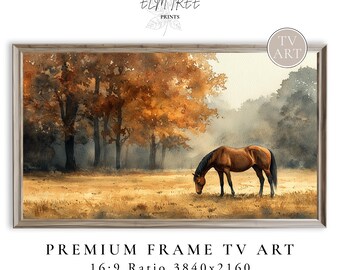 Golden Meadow Horse Frame TV Art, Watercolor Autumn Landscape (Digital Download) 526