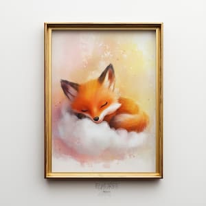Sleeping Baby Fox Art - Cozy Woodland Animal Print, Cute Fox Illustration, Rustic Nursery Wall Decor, Adorable Printable Animal 838