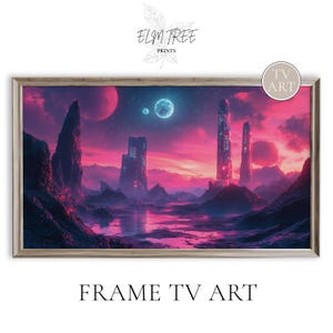Futuristic Alien Cityscape Frame TV Art, Neon Distant Planet Landscape, Sci-Fi Decor Samsung Frame TV Art, Digital Art Download 504