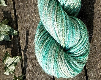 Handspun yarn, plied handspun, Exmoor  Blueface, Bluefaced Leicester, Wensleydale,  green and aqua handspun yarn, British wool