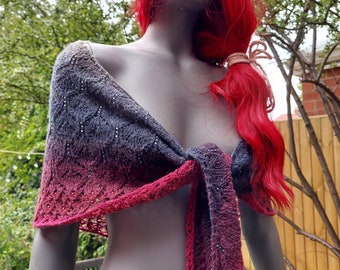 Handknit beaded shawl, luxury shawl, prom shawl, wedding shawl