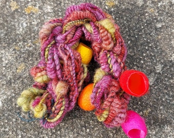 Handspun Art Yarn: Corespun Wool, Lotus Fiber & Silk Cocoons