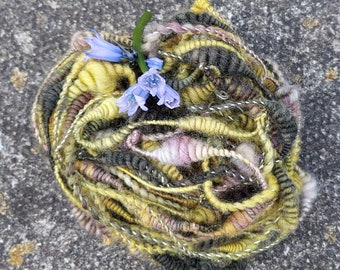 Handspun Art Yarn, Bluefaced Leicester and Tussah Silk Yarn, coiled yarn, heavily textured yarn, novelty yarn, beehives