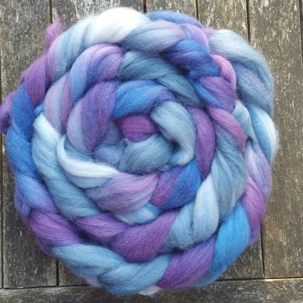 Hand Dyed Falkland Wool Tops, spinning, felting, fibre arts, purple, blue, green 145g