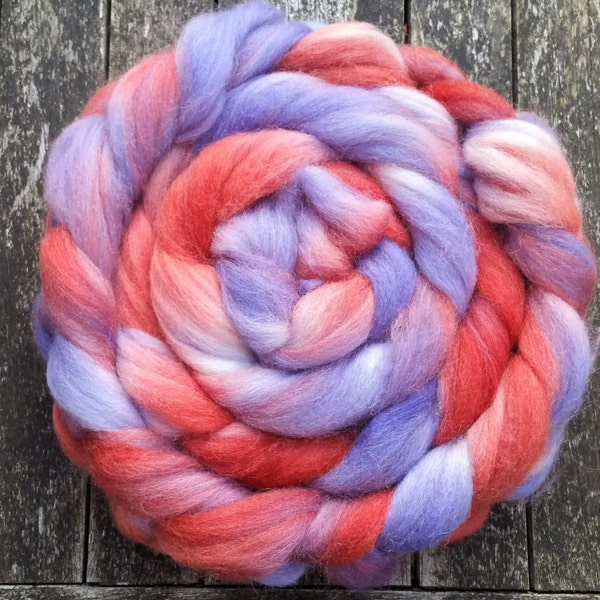 Hand Dyed Falkland Wool Tops, spinning, felting, fibre arts, red, white, blue, 135g