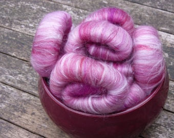 Hand Carded Merino Wool Rolags: Cherry Ice Cream Smile Spinning Fiber