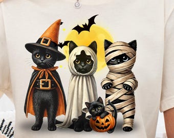 Halloween Black Cats PNG Clipart: Witch, Ghost, Mummy (Digital Download)
