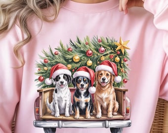 Perro de caza navideño PNG, camión de Papá Noel, imágenes prediseñadas navideñas (descarga digital)