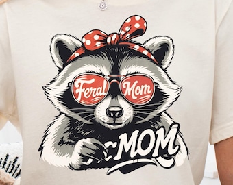 Mamá mapache salvaje PNG: gafas de sol retro, pañuelo (descarga digital)