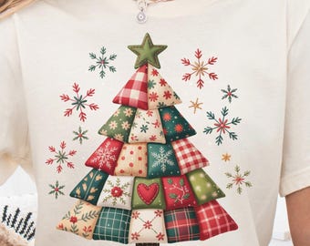 Árbol de Navidad acolchado PNG: Clipart navideño de patchwork (Descarga digital)