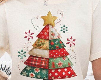 Árbol de Navidad de patchwork PNG: Diseño navideño acolchado (descarga digital)