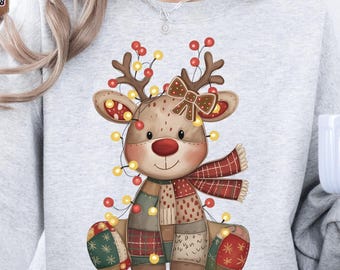 Reno navideño acolchado PNG: Clipart rústico festivo (Descarga digital)