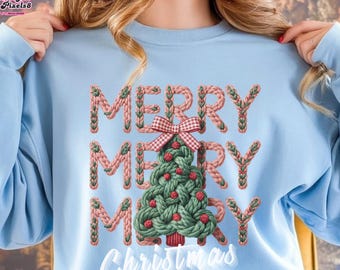 Feliz Navidad PNG, Árbol de hilo trenzado, Clipart de punto (Descarga digital)