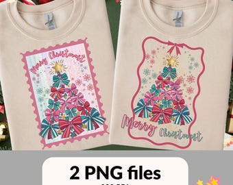 Árbol de Navidad con lazo PNG: Clipart navideño con purpurina (Descarga digital)