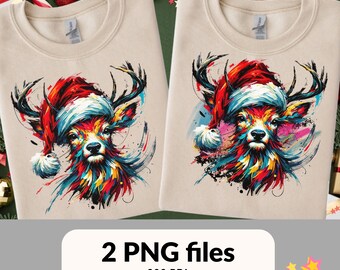 Reno navideño PNG: Clipart de ciervo de Papá Noel con pinceladas (Descarga digital)
