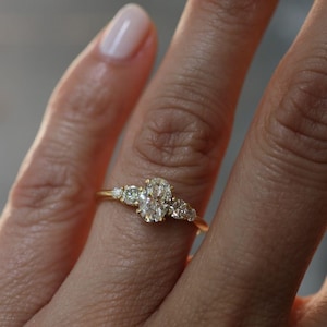 Unique Oval Cut Five Stone Engagement Ring, 14k Yellow Gold Oval Moissanite With Side Stone Wedding Ring, Promise Ring For Her, Bridal Gifts