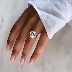 Hidden Halo Diamond Ring, Round Moissanite Engagement Ring, 14K Solid Gold Wedding Ring, Anniversary Ring for Women, Personalized Gift