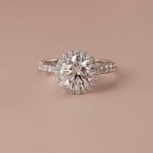 Round Cut Moissanite Halo Ring, 14K Solid White Gold Ring For Her, Engagement Ring, Promise Ring For Women, Gift For Mother Anniversary Gift