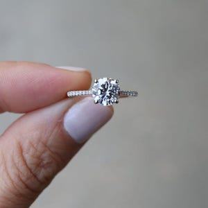 Dainty Diamond Ring, Round Moissanite Ring, 14K White Gold Wedding Ring, Minimalist Engagement Ring, Anniversary Gift, Personalized Ring