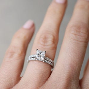 Princess Cut Bridal Ring Set, 2 PCs Moissnaite Wedding Set, Matching Band with Engagement Ring, Anniversary Ring Set, Moissanite Jewelry Set