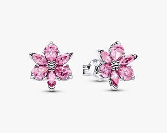 Brinco Pandora Herbarium Sparkling Pink CZ Flower em Prata de Lei S925