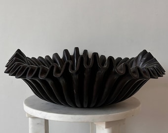 Handcrafted Black Fluted Marble Sink – Ruffle Vessel Bathroom Basin
