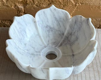 Handcrafted indian marble petal vessel Flower sink - Stone bowl bathroom basin