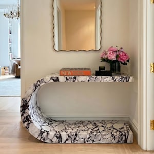 Calacatta Viola Marble Waterfall Console Table, Luxury Entryway Side Table, Sculptural Modern Console