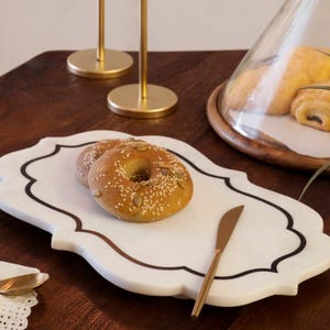 Handmade White Marble Inlay Tray, Luxury Serving Platter, Elegant Home Decor