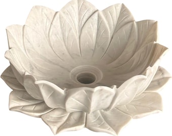 Lavabo da appoggio a forma di petalo in marmo, realizzato a mano – Lavabo da bagno in pietra bianca