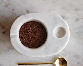Minimal White Marble Salt & Spice Cellar With Spoon