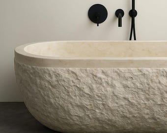 Bañera de mármol hecha a mano, bañera independiente de piedra natural, baño moderno, decoración de lujo, pieza central.
