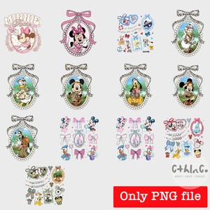 Coquette Bows Mouse and Friends Mirror Bundle PNG, Magical Kingdom Coquette Bow PNG, Heart locket, Disney World png, Disneyland png