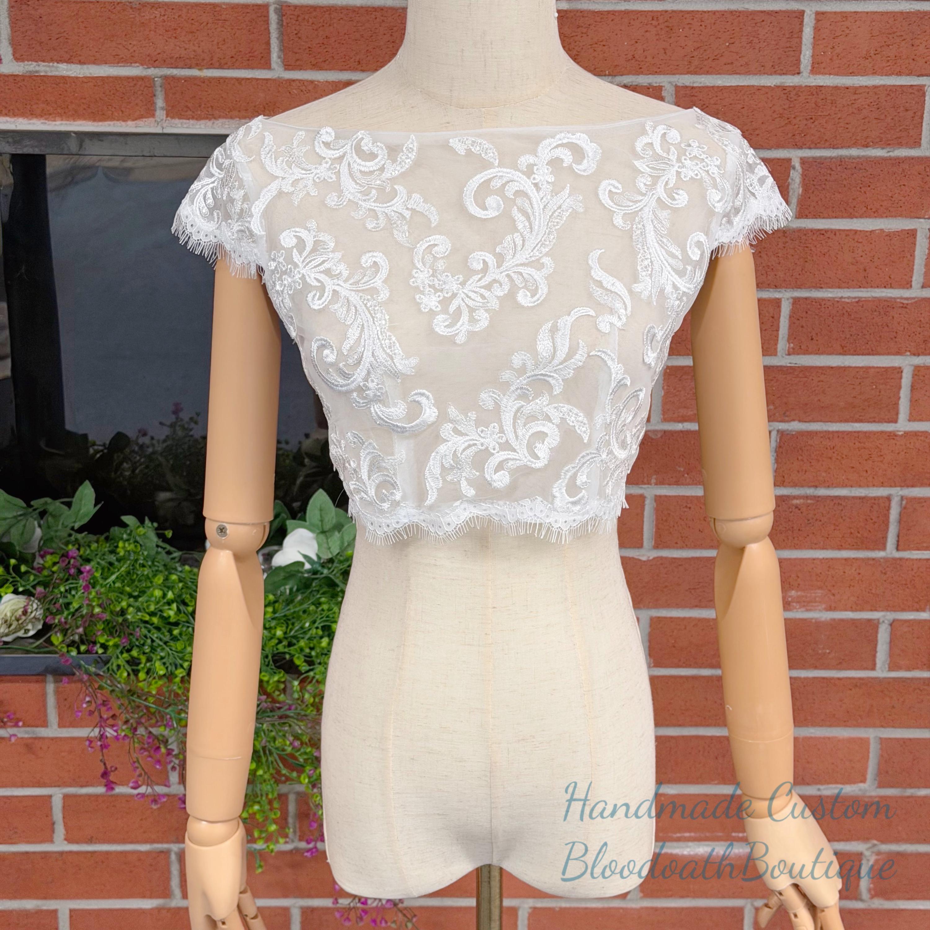 Wedding lace short sleeves,sleeves jacket with pearl buttons,lace…
