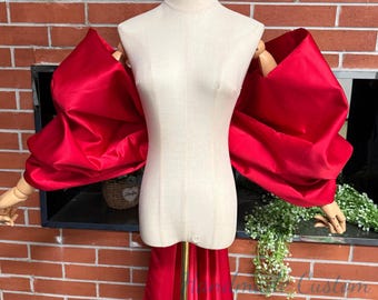 Wedding Satin sleeves,Bridal Satin Big Bow Shawl,Removable Wedding Sleeves,Custom Color,Satin dress topper