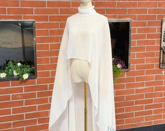 Elegant Cape Custom length and color,High Neck Chiffon Cape,Light Ivory Bridal Shawl,Fairy Chiffon Cape