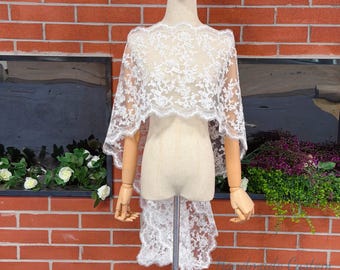 Capa de renda branca, xale de noiva, capa de renda off-white para fadas, capa de renda branca, capa elegante estilo princesa.