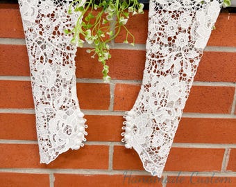 Guantes de encaje sin dedos, mangas de encaje floral para bodas, mangas largas de encaje para novias, mangas de encaje sin elasticidad, talla personalizada, cubrebrazos para bodas