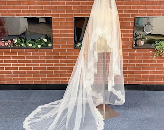 Blusher veil,White Chantilly floral lace trim veil,Wedding veil with comb,Beach wedding veil,Fairy Double layer bridal veil,All around lace