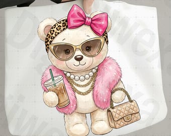 Boujee Valentine Bear PNG, Glam Leopard Heart Sublimation, Fashion Teddy Bear, Galentine's Day Gift, Love Png