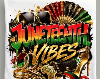Juneteenth Vibes Glam PNG, Black Queen Sublimation, luxuriöse afrikanische Mode-Shirt-Design, 19.Juni (Digitaler Download)