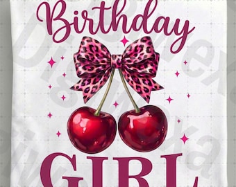 Geburtstagskind PNG, Pink Leopard Cherry Coquette Bow, Kinder Bday Party Design, Retro Girly Geburtstagsdatei