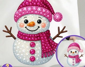Rhinestone Snowman PNG, Pink Winter Snowman Clipart, Sparkly Christmas Snowman PNG, Glitter Holiday Sublimation, Festive Digital Download