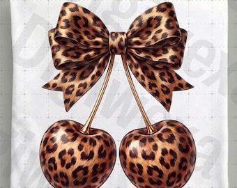 Leopardenmuster Kirschen PNG, Kokette Bogen Geparden Design, Retro Tierdruckdatei, trendige girly ästhetische Kunst