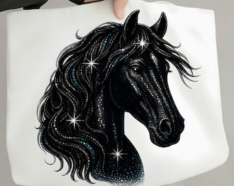 Faux Strass Pferd PNG, Glitzern Schwarzes Pferd Clipart, Bling Reiter Kunst, Glitzern Pferd Sublimation, Western Cowgirl PNG